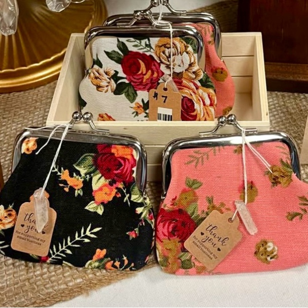 Floral Vintage Coin Purse + Selenite Crystal - 4 Colors Available